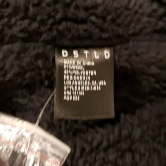 DSTLD Mens S Sherpa Lined Wool Shacket Black Button Up Jacket Collar - Picture 7 of 8